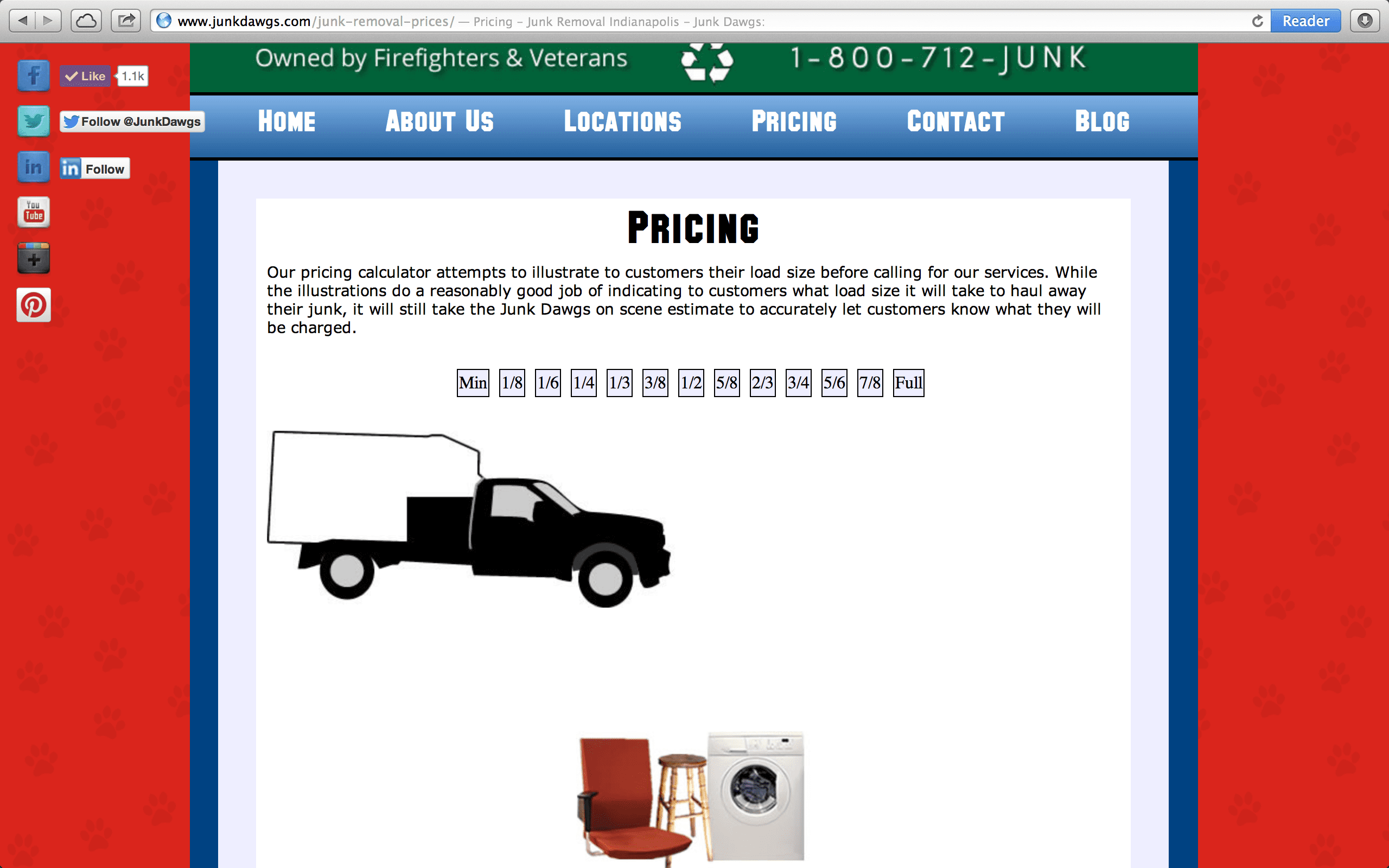A screenshot of Junk Dawg's Pricing Page explaining junk removal estimates.