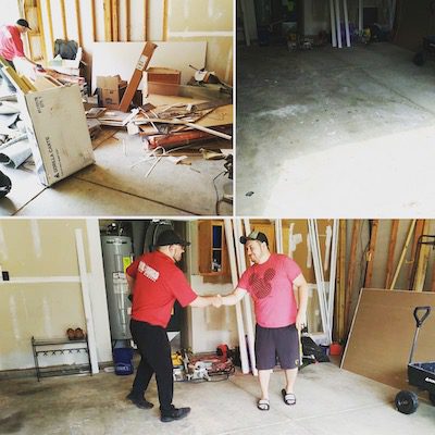 before and after picture of household junk removal in noblesville