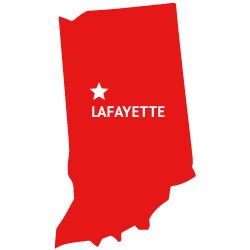 Map of Indiana showing location of Lafayette