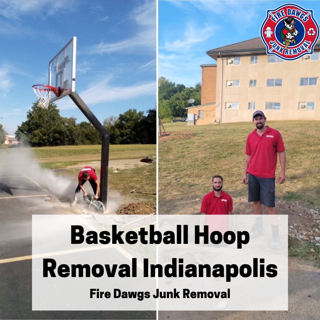 A Graphic of a Basketball Hoop Removal Indianapolis