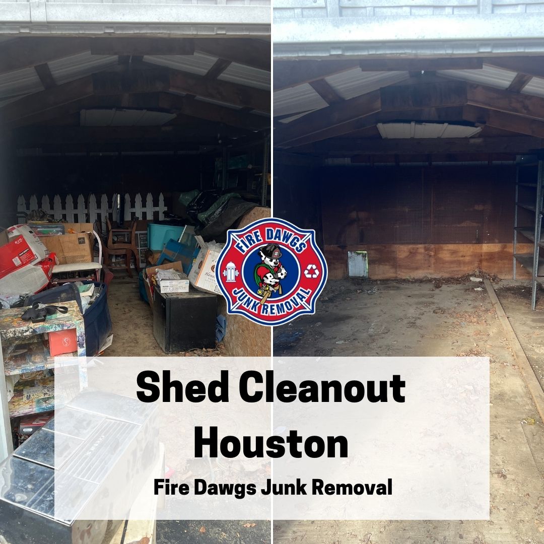 A Graphic of a shed cleanout houston